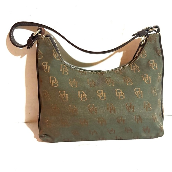 Dooney & Bourke DB signature print canvas Green brown Shoulder Bag - Picture 4 of 9
